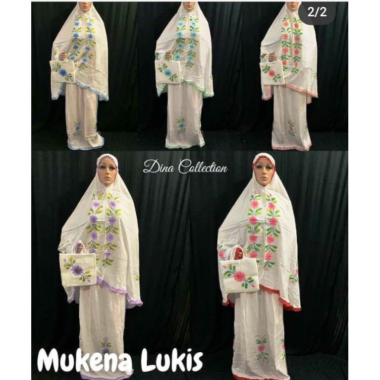 Mukena Putih Lukis Bali motif bunga