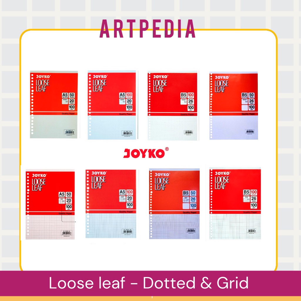 

Joyko Loose Leaf Dotted & Grid A5 - B5 100Gsm 50 Sheet - 100 Sheet / Binder Titik Dot - Kotak Grid