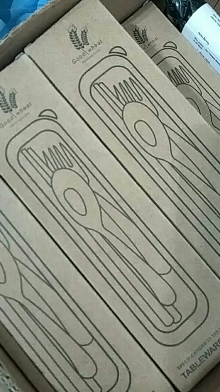 Alat Makan Sendok Garpu Sumpit Wheat Straw Set Box