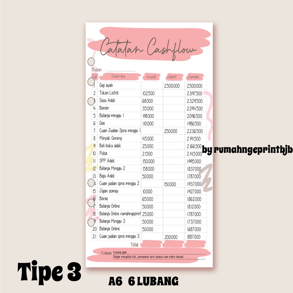 

CATATAN CASHFLOW ISI BINDER A6