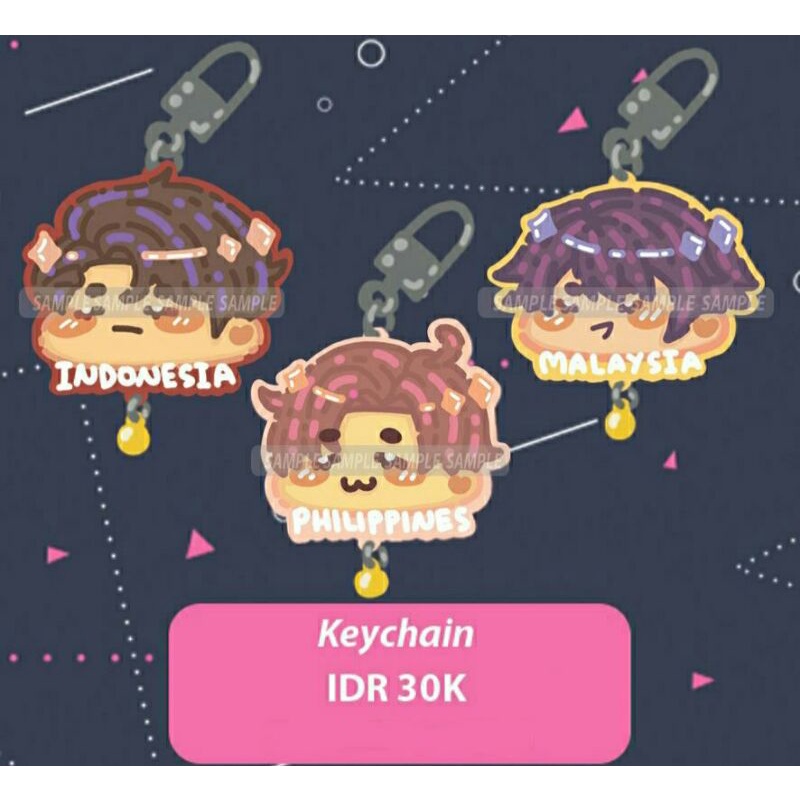 FANMADE HETALIA KEYCHAIN 5cm INDONESIA MALAYSIA PHILIPPINES | art by everyonepiece