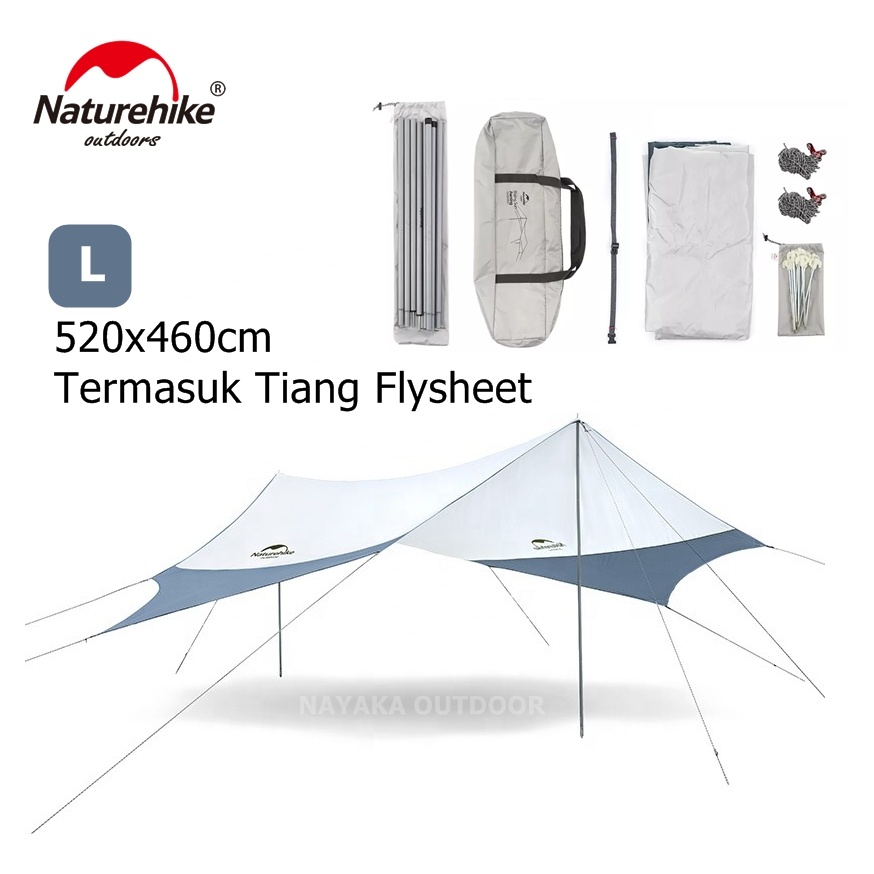 Flysheet 520x460cm Hexagon Tarp Naturehike NH16T013-S Waterproof Canopy Atap Tenda Camping Piknik De