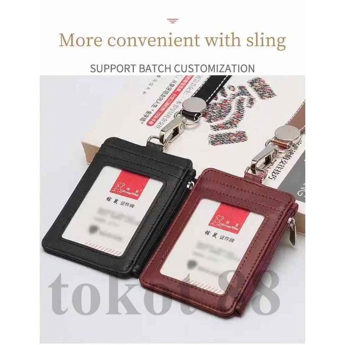 

JUAL MURAH Name Tag ID Card Holder PU Leather Lanyard wallet Multicolor