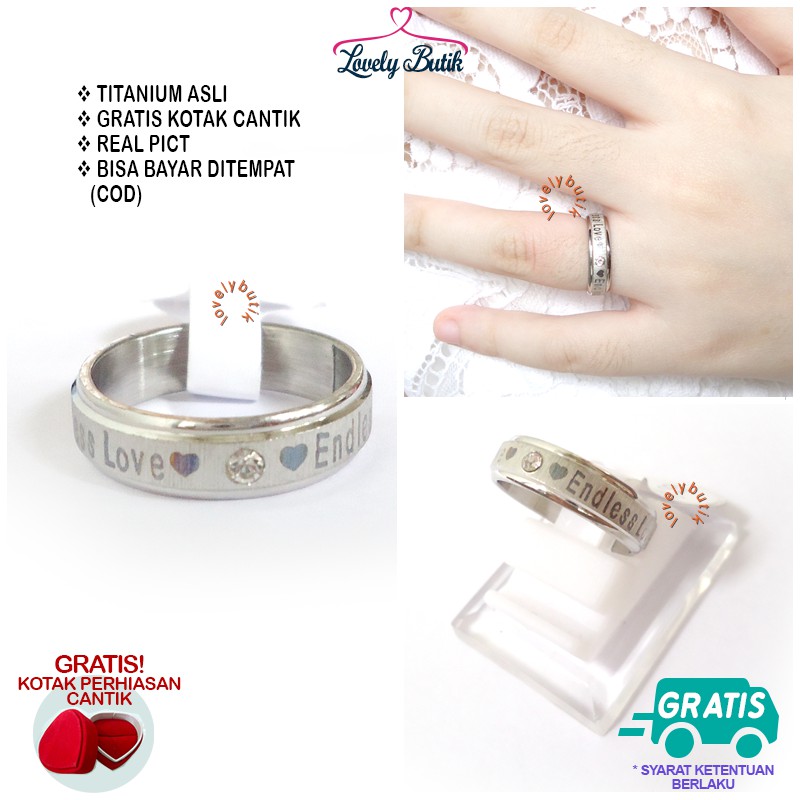 Lovelybutik Cincin Titanium Anti Karat 3Ndless Love Cincin couple Titanium Model Mata Satu