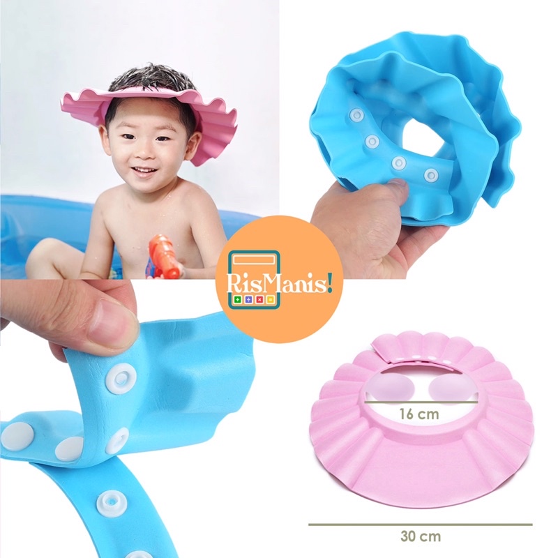 BABY SHOWER CAP - Topi Mandi Anak Balita Bayi Pelindung Air Shampoo Sabun Anti Pedih Celemek Makan