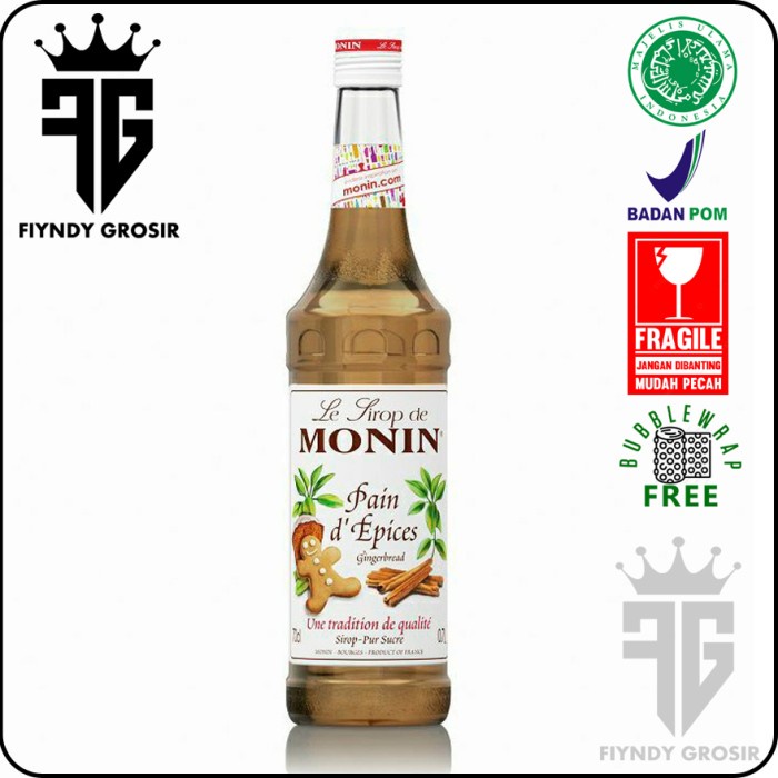 

GINGERBREAD SYRUP 700ml merk MONIN / Sirup /Cafe/ Monin /Kedai/Kopi