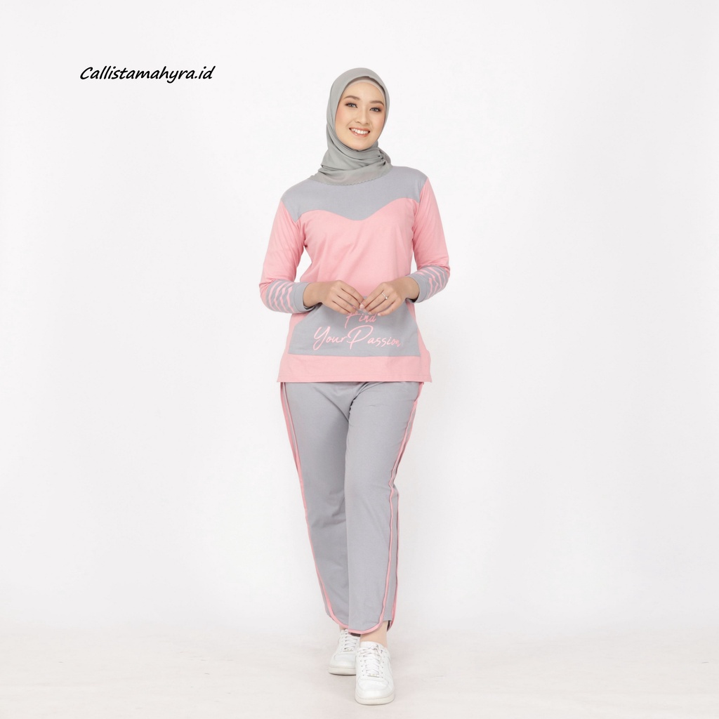 Setelan Olahraga Wanita - Baju Olahraga Wanita Muslim - Setelan Senam Sepeda Gowes Wanita PEACH-ABU-5