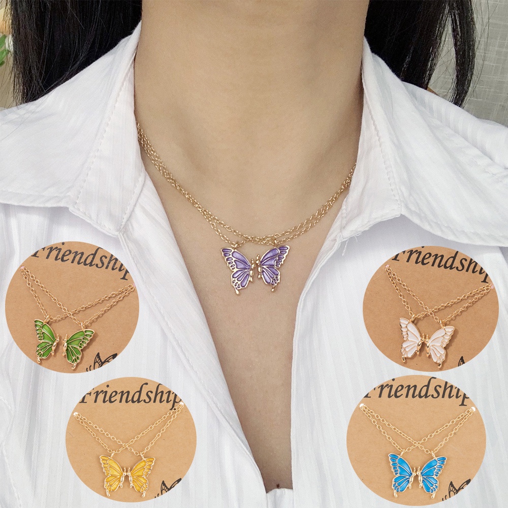 Butterfly Kalung Rantai Klavikula Dengan Liontin Kupu-Kupu Warna-Warni Untuk Aksesoris Wanita