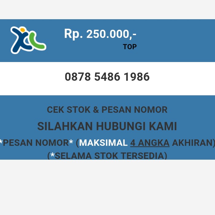 Nomor cantik XL murah tahun lahir 1986 XL dan AXIS T5888-250