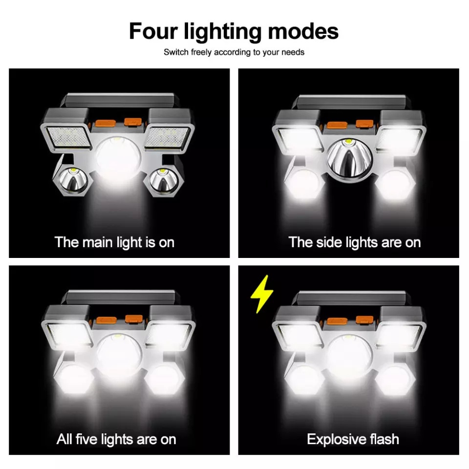 Senter Kepala Mini 5 LED 30W + 10W / Headlamp USB Rechargeable / Senter Kepala Mini Cas