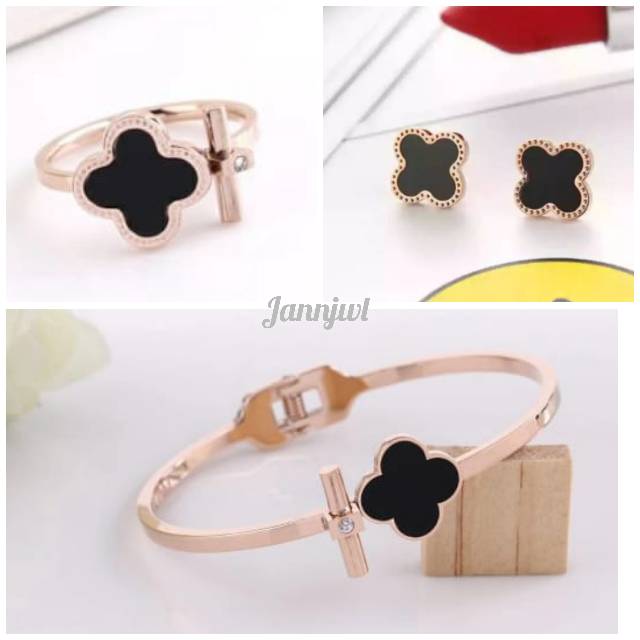 Gelang set + Cincin+Anting titanium asli rosegold ready poto1&amp;2