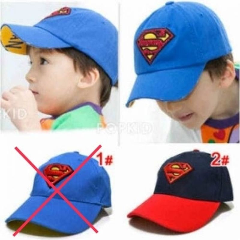 Topi Superman 2 Warna untuk Anak Usia 1-6 Tahun dengan Pilihan Warna Merah