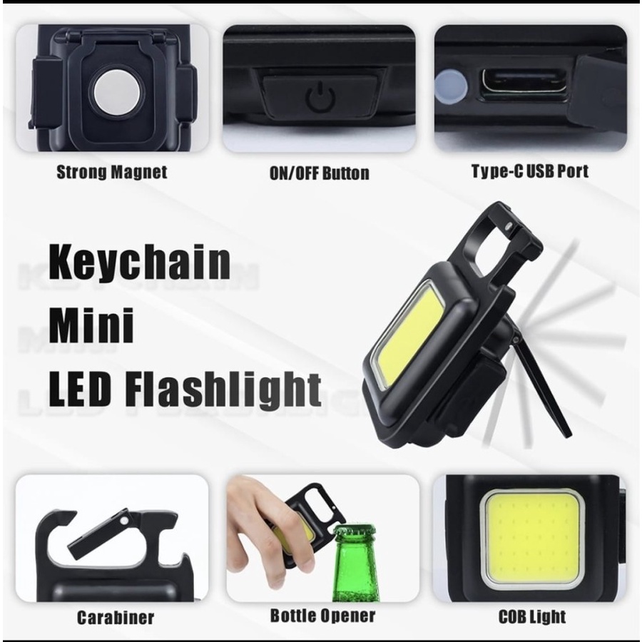 Barangunik2021 -Keychain Power Light COB Rechargeable lampu gantungan kunci waterproof