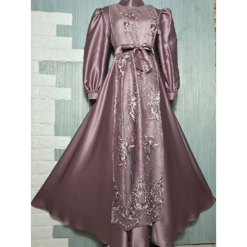 GAMIS LEBARAN GAUN PESTA MUSLIMAH MODERN GAMIS BRUKAT MODERN BRIDESMAID WISUDA PESTA