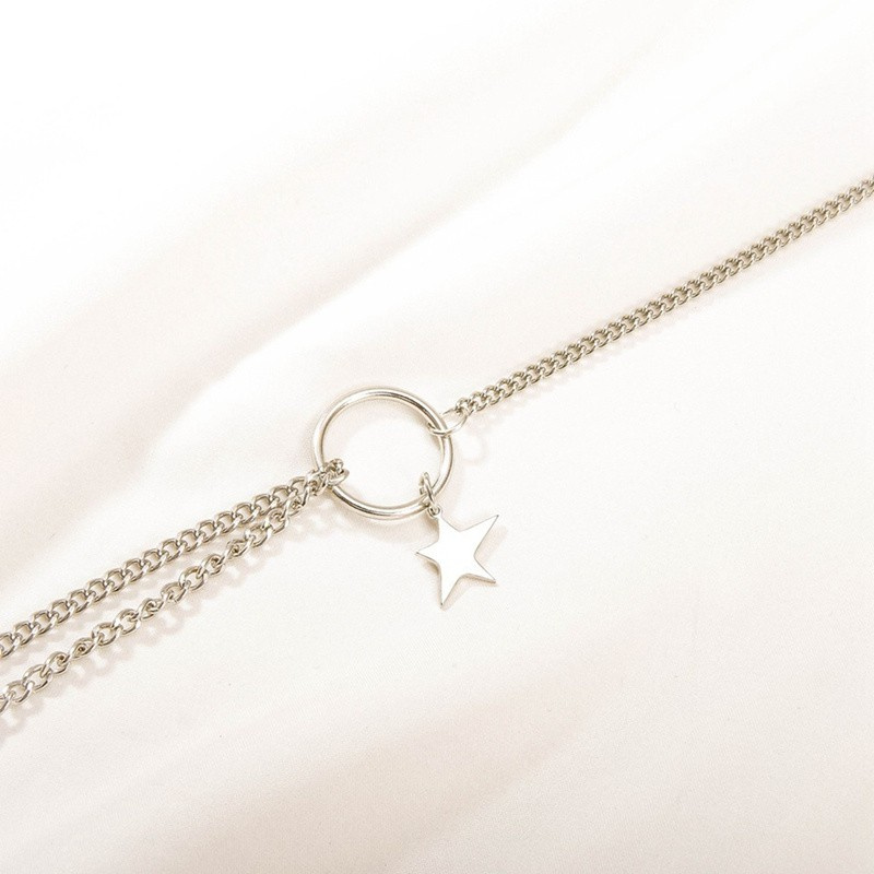 Punk Stainless Steel Wang Yibo Same Necklace Five Pointed Star Round Circle Pendant Hipster Hip Hop Guys Rock Necklaces Jewelry|Chain Necklaces