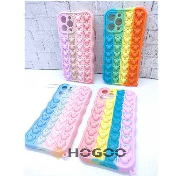 HOGOO POP IT SILICONE IPHONE 12 PRO MAX - CASE PENGHILANG STRESS PUSH IT BUBBLE CASE RAINBOW