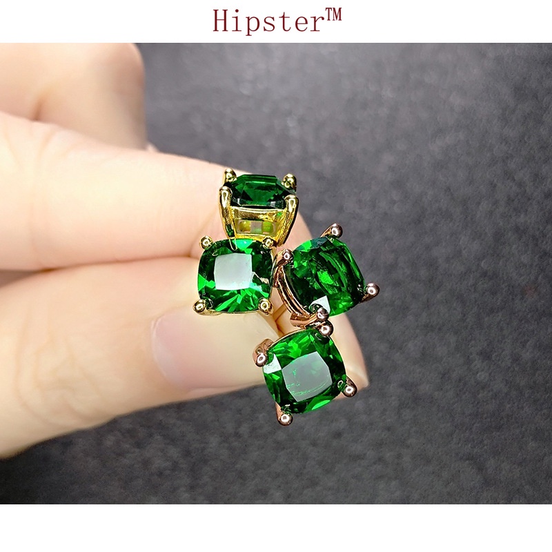 Hot Sale Fashion Socialite Style Green Crystal Simple Stud Earrings