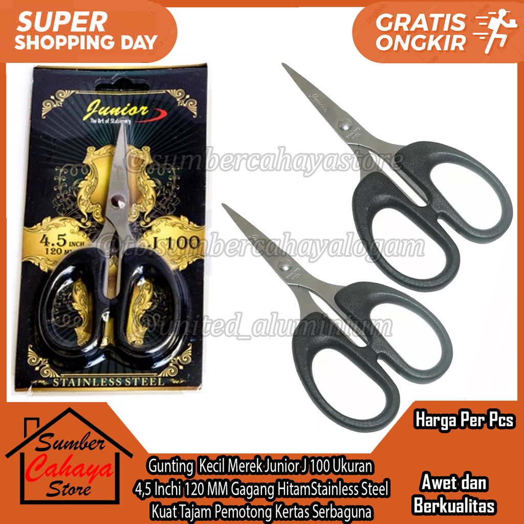 

Gunting Mini Kecil MerekJunior J 100 M2000 Uk 4,5Inchi 120MM Gagang HitamStainless Steel Kuat Tajam Pemotong Kertas Serbaguna Stainless Steel cutting blade Kuat Tajam Anti Karat Dapat Digunakan Disekolah Rumah Kantor Stainlis Stenles Stenless Stainles