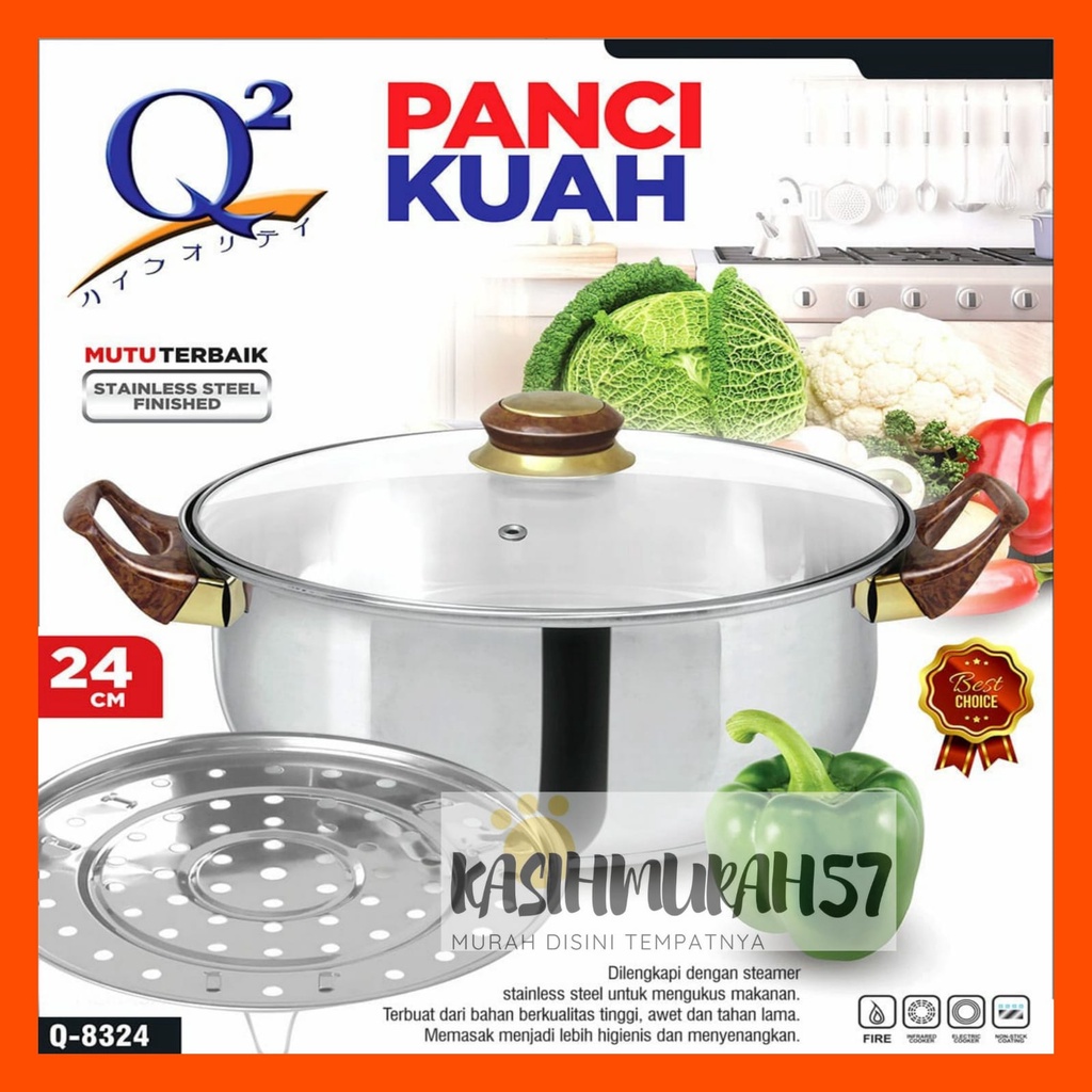 PANCI KUAH Q2-8324 / PANCI KUAH Q2 24CM / PANCI KUWAH 24CM / PANCI SOP 24CM / PANCI KUAH TUTUP KACA 