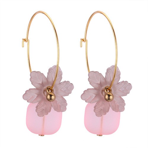 LRC Anting Hoops Fashion Flower Shape Decorated Earrings