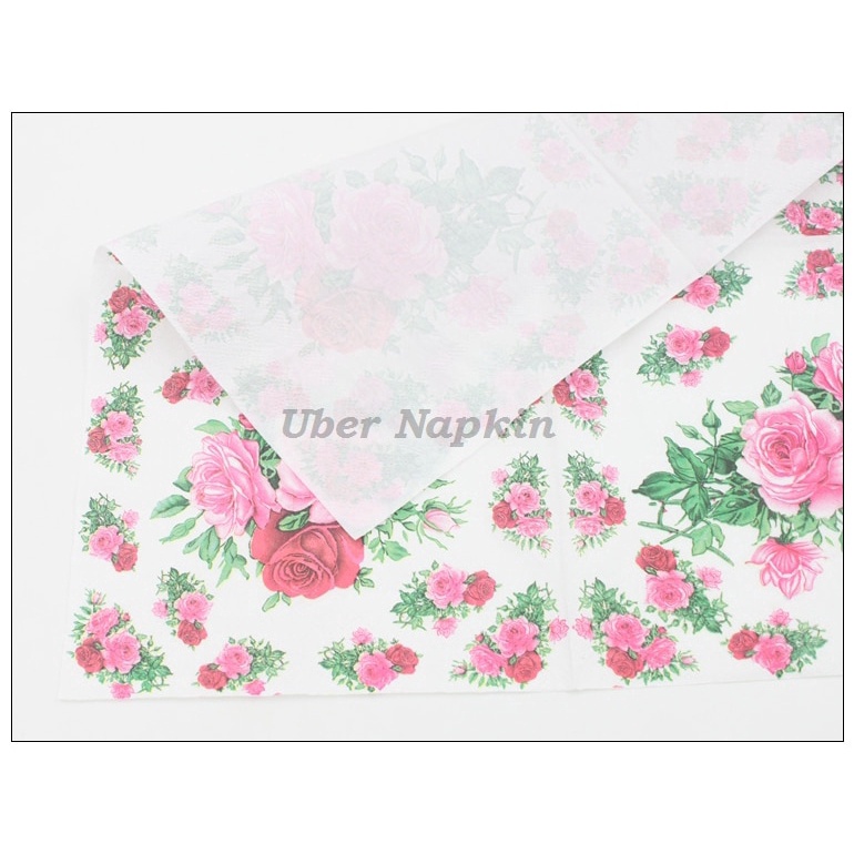 20Pcs Pink Rose Paper Napkins Floral Festive &amp; Party Tissue Dinner Serviette