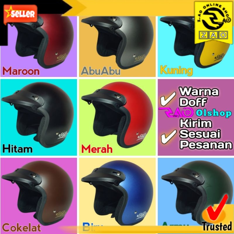 helm bogo classic retro garis tiga warna DOFF sni pria wanita dewasa murah polos pet klasik unisex