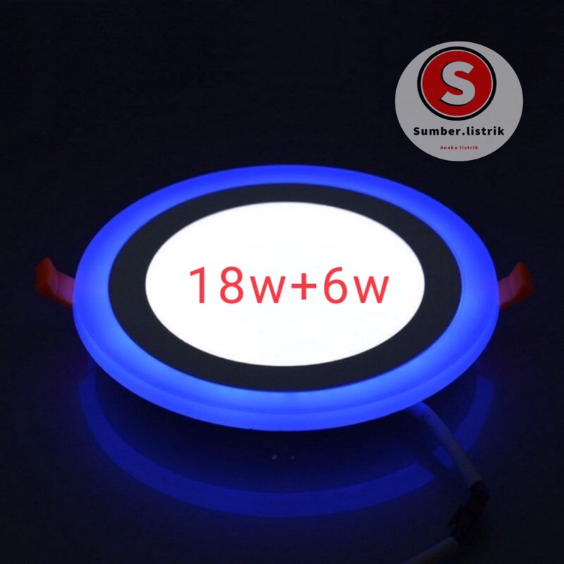 DOWNLIGHT LED PANEL 2 WARNA18w+6w  WATT BULAT TENGAH PUTIH SAMPING BIRU KUNING PINK JUGA ADA