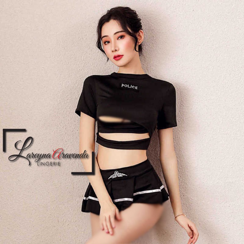 Lareyna Aravenda Setelan Lingerie Seksi + Rok + G String Model Police Fashion LG123