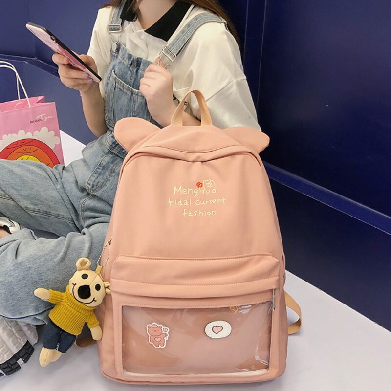 TERLARIS!!! Tas Ransel Mika Telinga Warna Army / Hitam / Pink / Cream Tanpa Gantungan Boneka / Tas Ransel Hiya