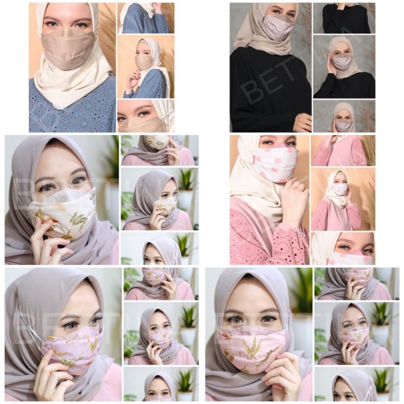 Masker Hijab Kain Cotton 3ply Headloop wanita