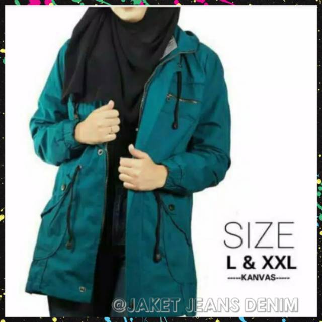 JUMBO XXL XXXL Jaket Parka Wanita PARKA KANVAS Kanvas Ukuran Besar Hijau Army Cewe Premium BIG-SIZE
