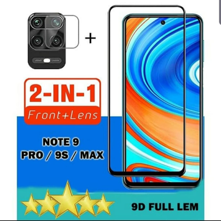 TEMPERED GLASS 9D REDMI NOTE 9 9 PRO 9S + Tg Lensa Camera 2in1