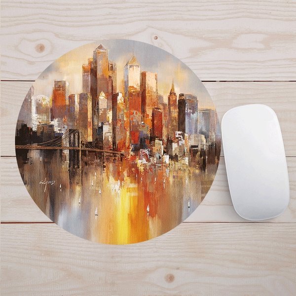 Mousepad Bulat Motif Lukisan Impresionisme Gedung Pencakar Langit