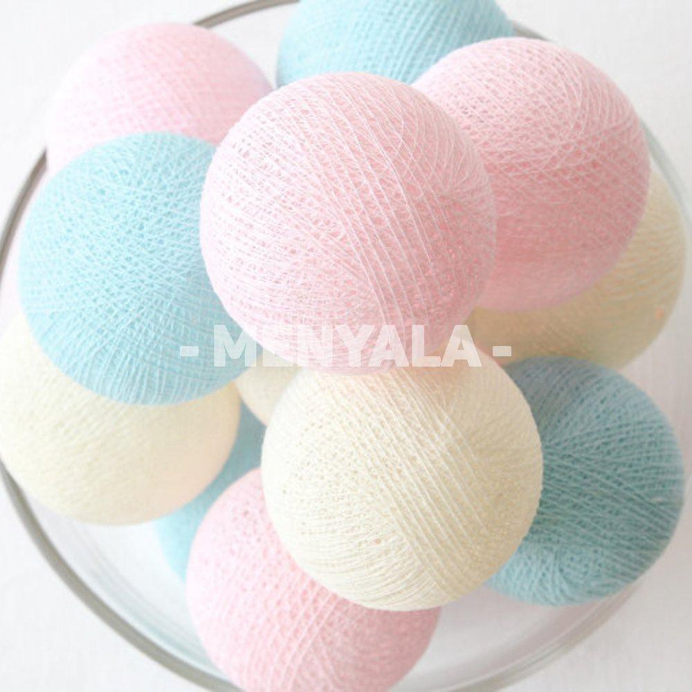 Cotton Ball Light Pastel Tone LED - Lampion Benang - Lampu Tidur