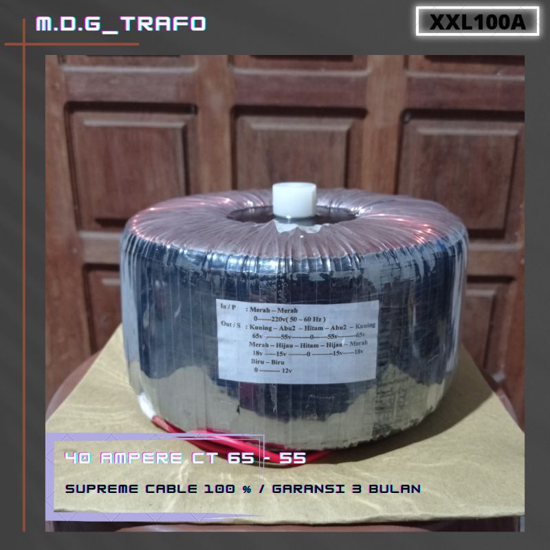 Trafo toroid donat 40A CT 65v - 55v murni