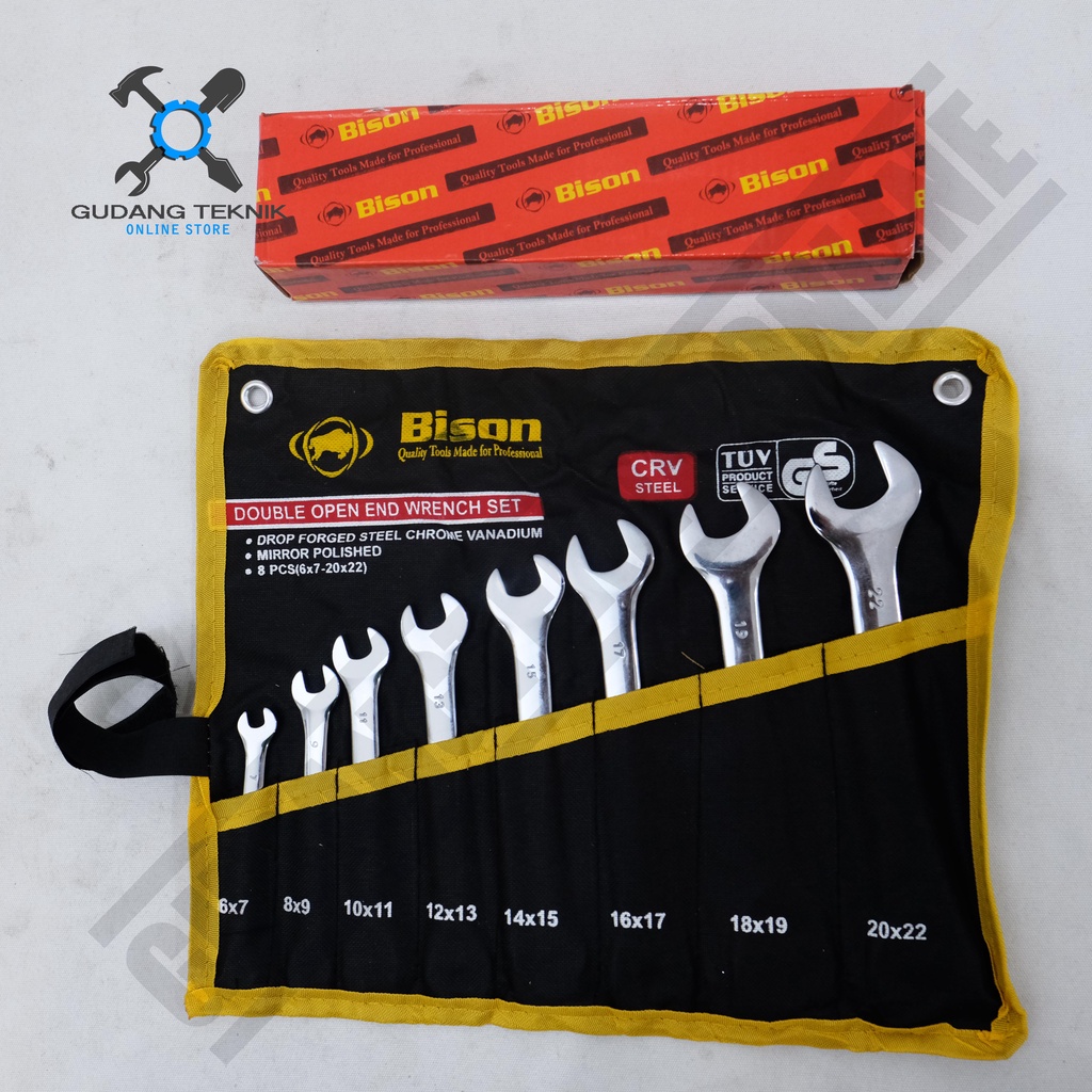 Kunci Pas 1 SET 8pcs 6-22 mm Bison / Kunci PAS 8 pcs Set 6-22mm Bison - Double Open End Wrench