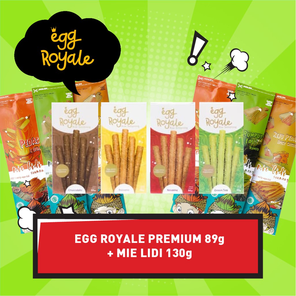 Egg Royale 89gr Bonus Lidi All Variant 130gr – Lidi Terenak, Snack Unik, Sapulidi Mie Lidi