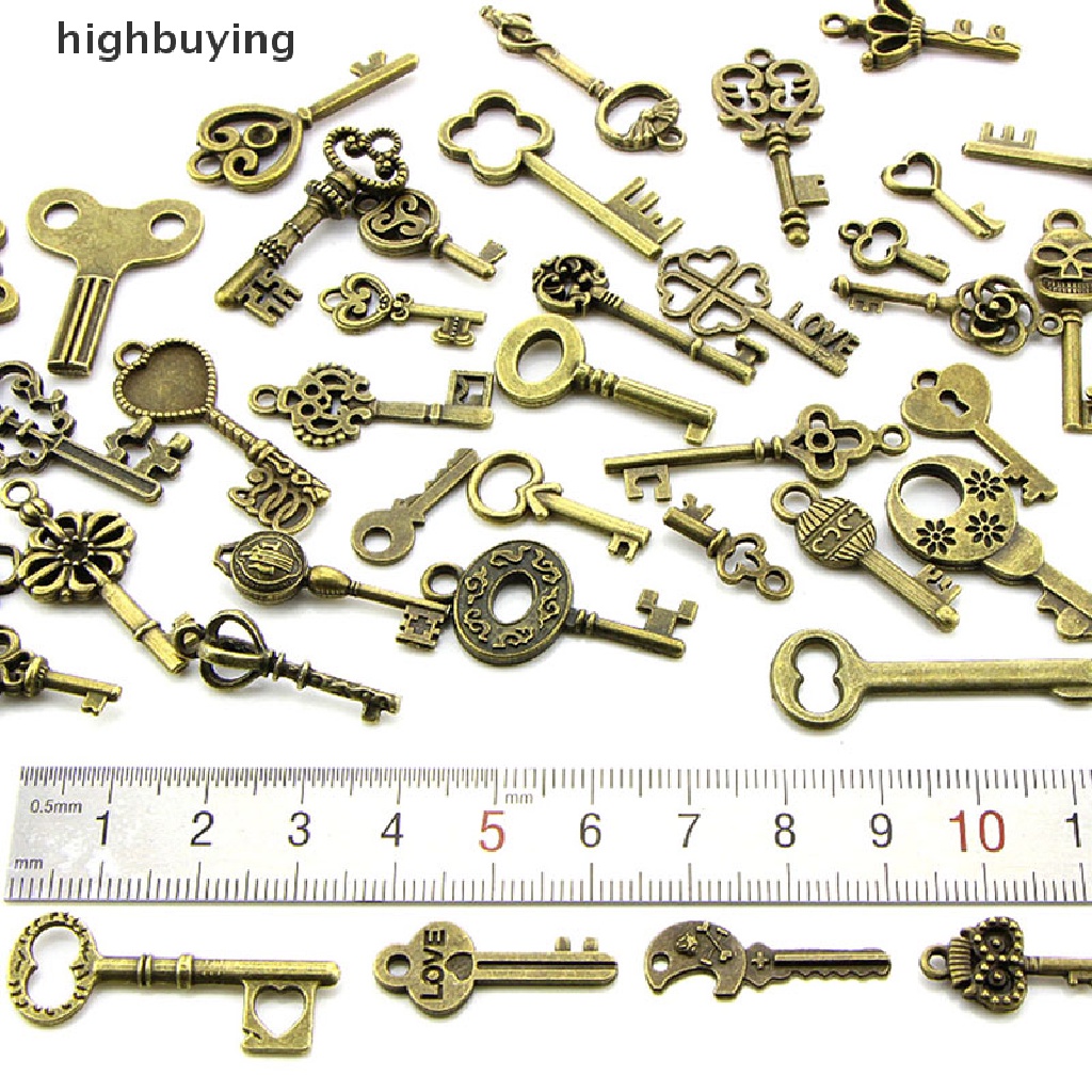 Hbid 50PCS Liontin Bentuk Kunci Gaya Vintage Steampunk Warna Perunggu Untuk DIY Perhiasan Charms