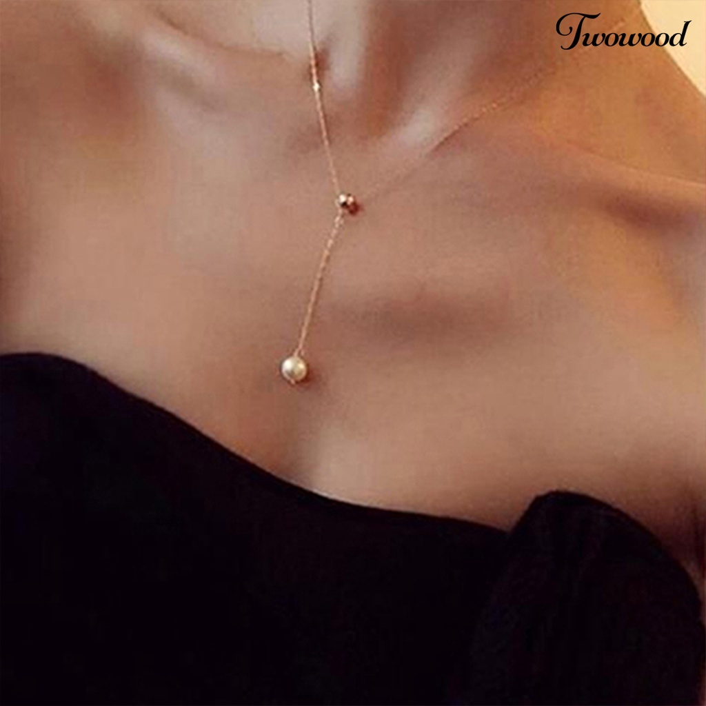 Kalung Rantai Dengan Liontin Mutiara Imitasi Adjustable Untuk Wanita