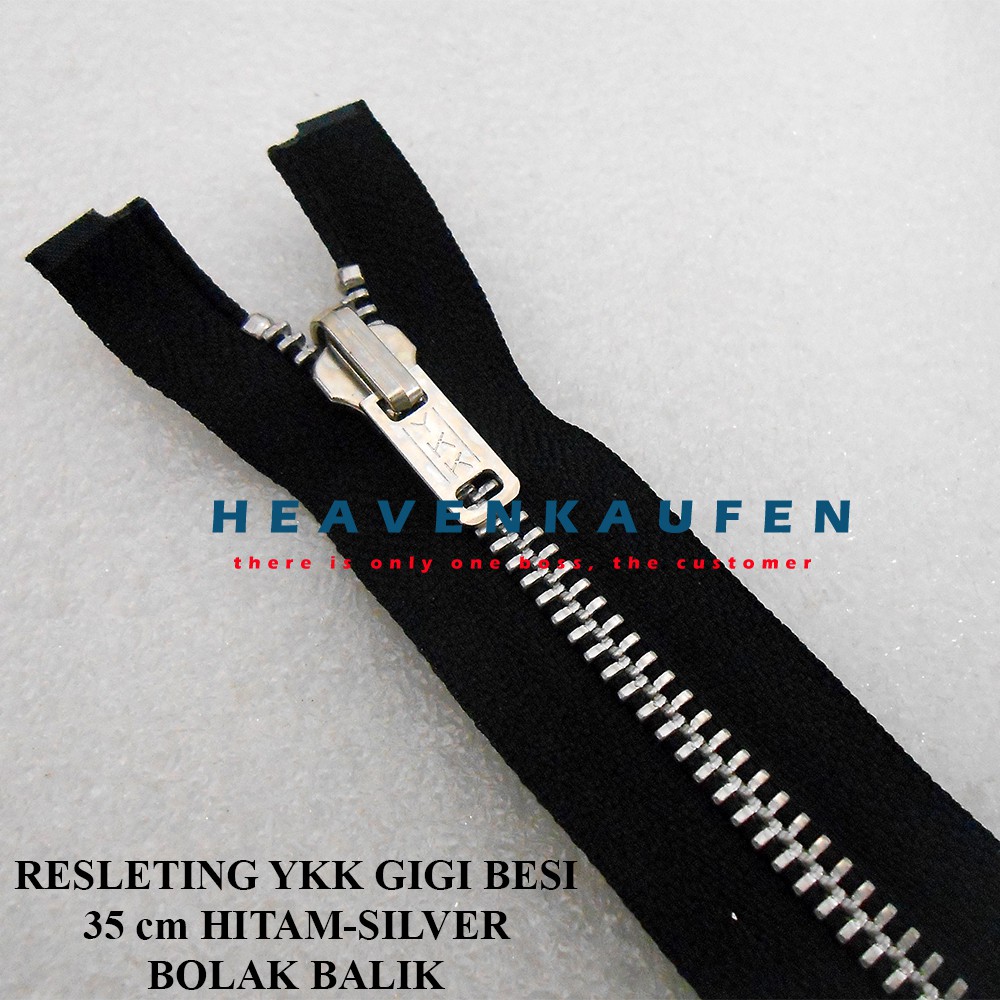 Resleting Zipper YKK Gigi Besi 35 cm / 14 inch Hitam - Silver Bolak Balik