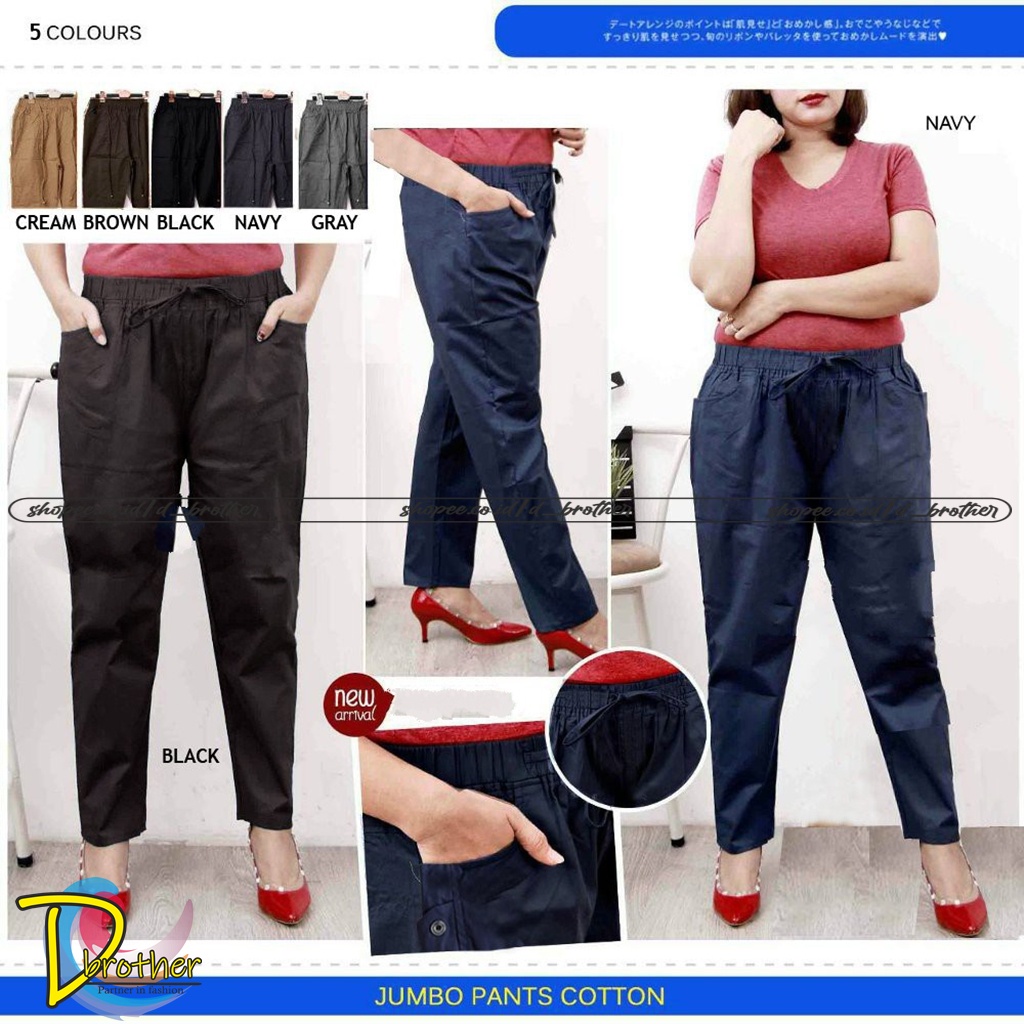 Baggy Pants Harem Katun Strecth Pinggang Tali SIZE JUMBO &amp; STANDART Baggy Pants Tali Katun Poplin