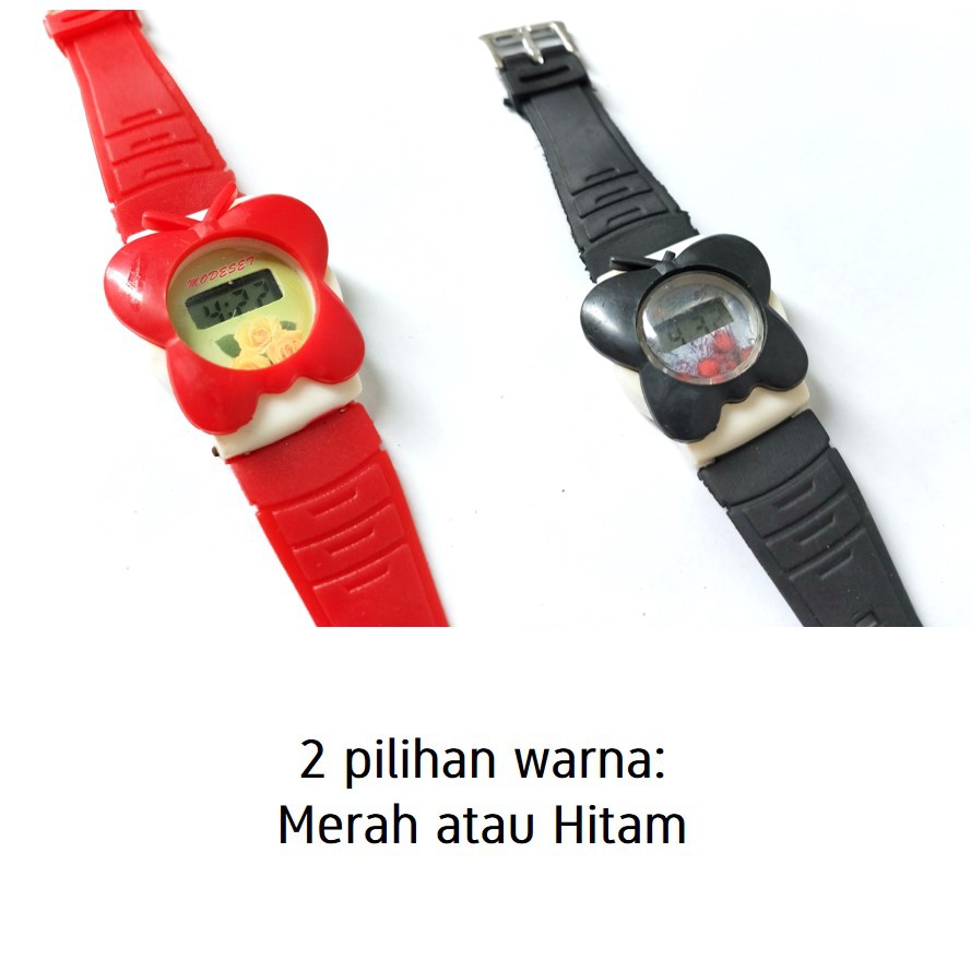 Jam Tangan Anak Cewek Digital Bentuk Kupu-Kupu Warna Merah Free Baterai ES358