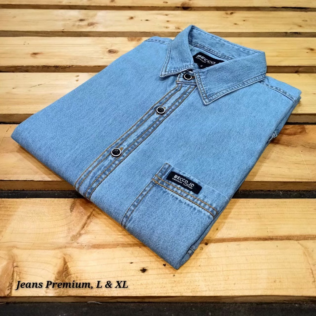 Kemeja Jeans Pendek Original Basic Pria l Kemeja Polos  l Kemeja Kantoran Termurah