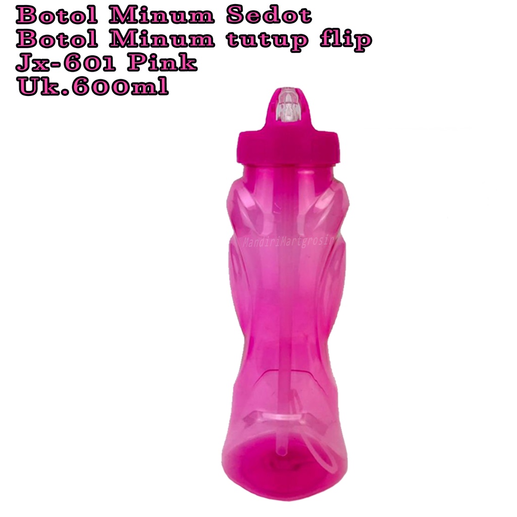 Botol minum * Botol minum tutup flip * botol plastik  jx-601 * warna Pink 600ml