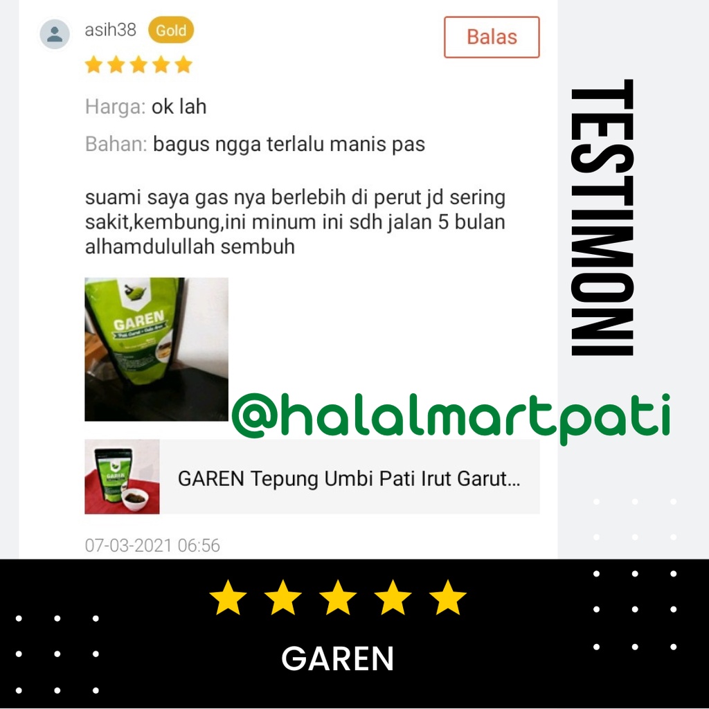 GAREN Arrowroot Powder Tepung Bubur Umbi Pati Garut Irut Angkrik Kerut Lerut Obat Herbal Maag Asam Lambung Herbal