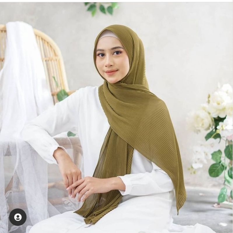 Hijab Pashmina Plisket Shawl/Pashmina Plisket Ceruty Babydool-Olive
