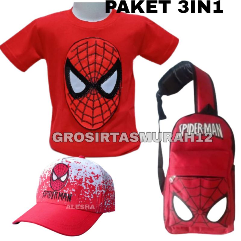 Kaos Baju anak LED nyala superhero Spiderman /LED/ Tas Ransel anak Karakter