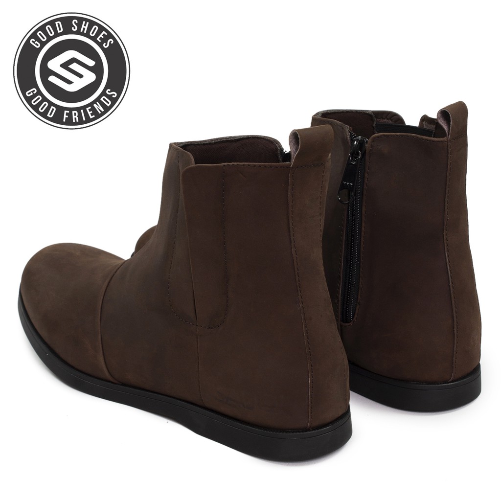 SAUQI FOOTWEAR lucido zipper boots kulit asli CH sepatu pria semi boots - COKLAT