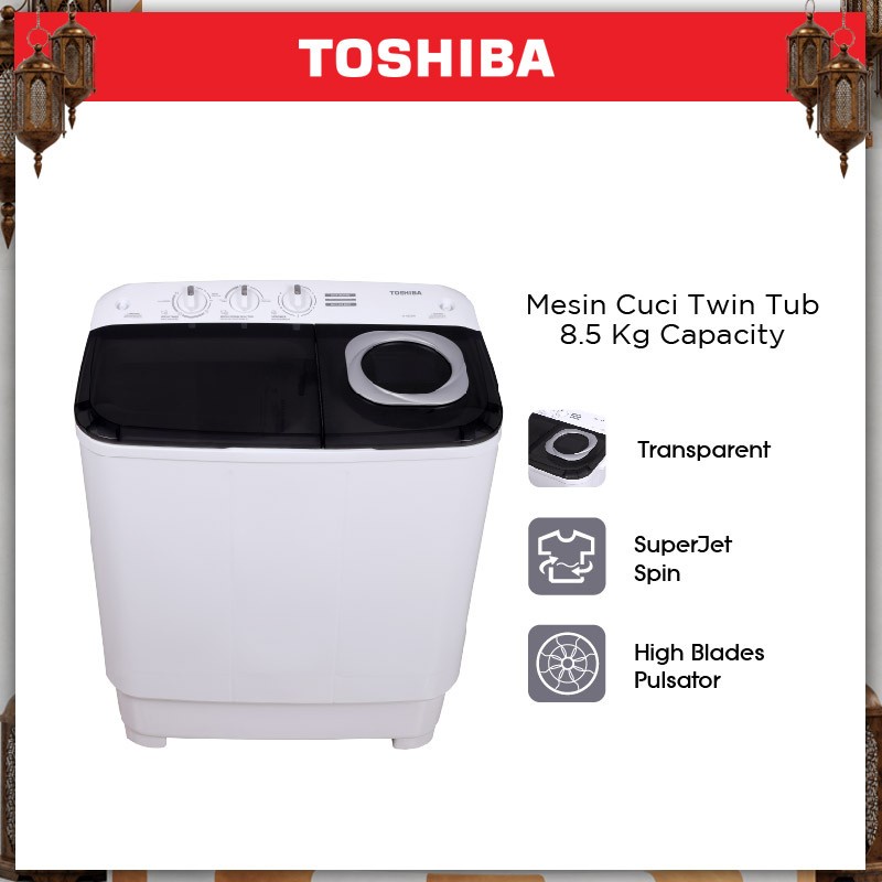 TOSHIBA Mesin Cuci Dua Tabung 8.5kg Model VH-H95MN / VHH95MN Twin Tub