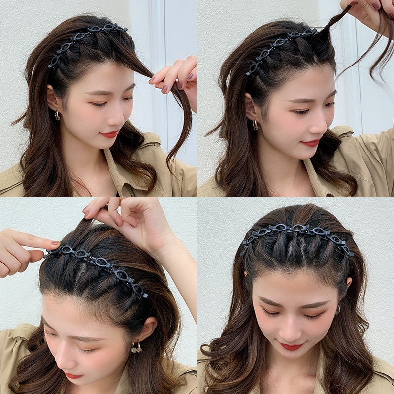 Korean Hollow Braided Headband with Clip Fashion Simple Hair Clip Face Wash Hair Band for Women Hair Accessories